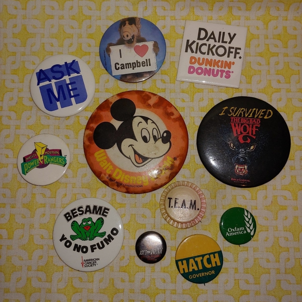 Vintage 80s 90s Travel Disney Mickey Alf Power Rangers Wolf Dunkin Donuts Pins